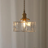 Vintage Brass Glass Square Pendant Light