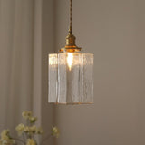 Vintage Brass Glass Square Pendant Light