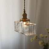 Vintage Brass Glass Square Pendant Light