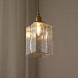 Vintage Brass Glass Square Pendant Light