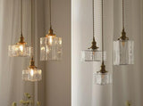 Vintage Brass Glass Square Pendant Light