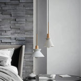 Nordic Concrete and Wood Pendant Light with Anti Glare LED for Bedside