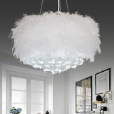 Luxury Feather and Crystal Chandelier Low Blue Light for Bedroom