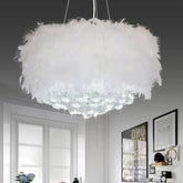 White feather and crystal chandelier for bedroom