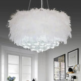 Luxury Feather and Crystal Chandelier Low Blue Light for Bedroom