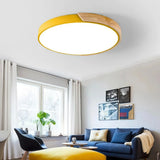 Nordic Round Ceiling Light Wood with Dimmable LED for Bedroom