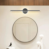 Black round LED bathroom mirror light above a round mirror