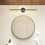 Black round LED bathroom mirror light above a round mirror