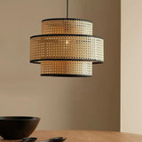 Japanese Bamboo Fabric Round Rattan Pendant Light