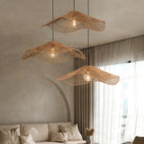 Wabi Sabi Handcrafted Wave Rattan Pendant Light for Living Room
