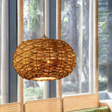 Rattan Woven Round Lampshade Vintage Pendant Light - Clowas