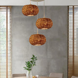 Rattan Woven Round Lampshade Vintage Pendant Light - Clowas