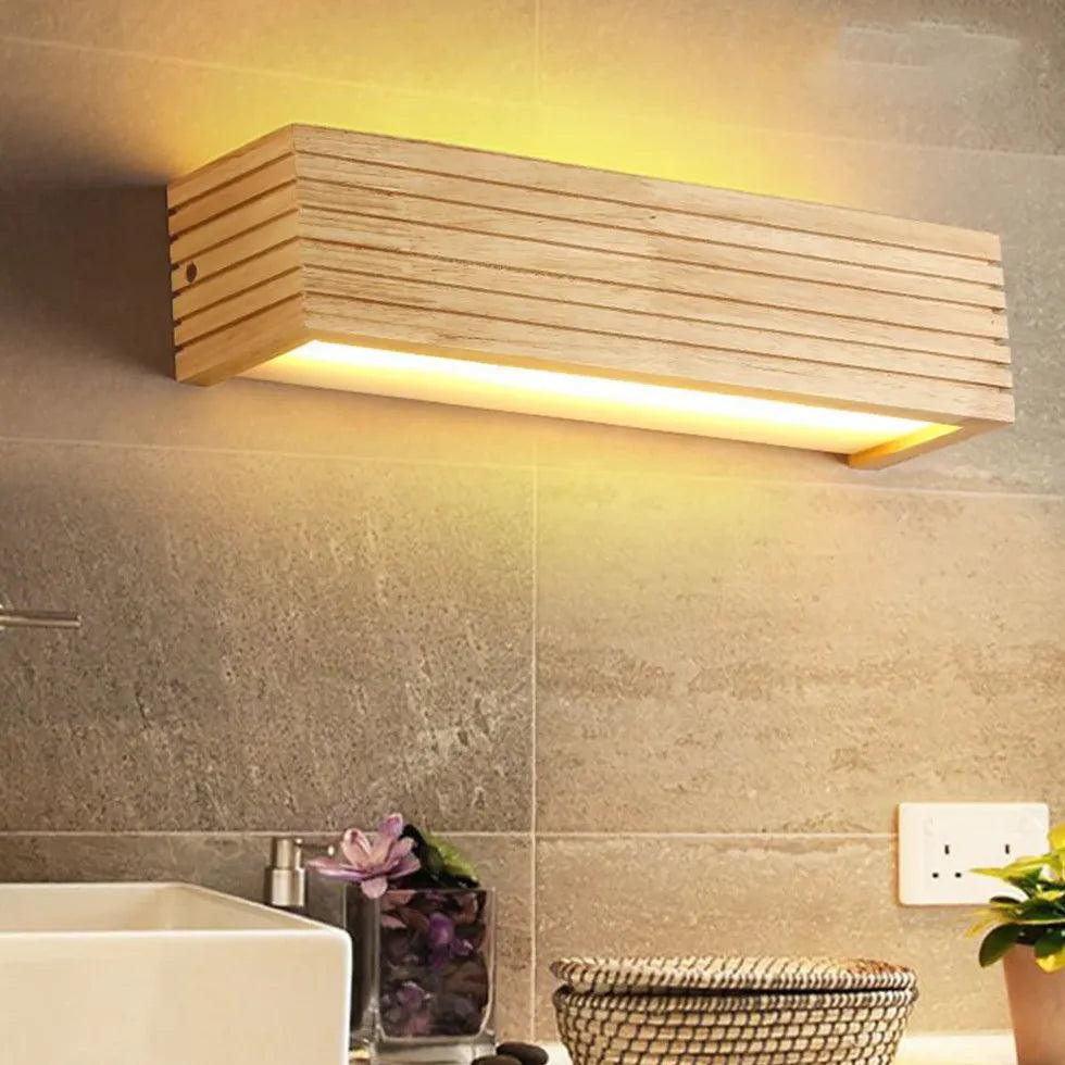 Rectangle Wooden Led Bathroom Wall Lights - Clowas