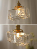 Vintage Brass Glass Square Pendant Light