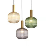Striped Lantern Clear Glass Pendant Lighting