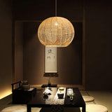 Wabi Sabi Rattan Ball Pendant Light for Tea Room