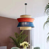 Japanese Rattan Fabric Small Pendant Light for Dining Room