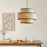 Japanese Bamboo Fabric Round Rattan Pendant Light