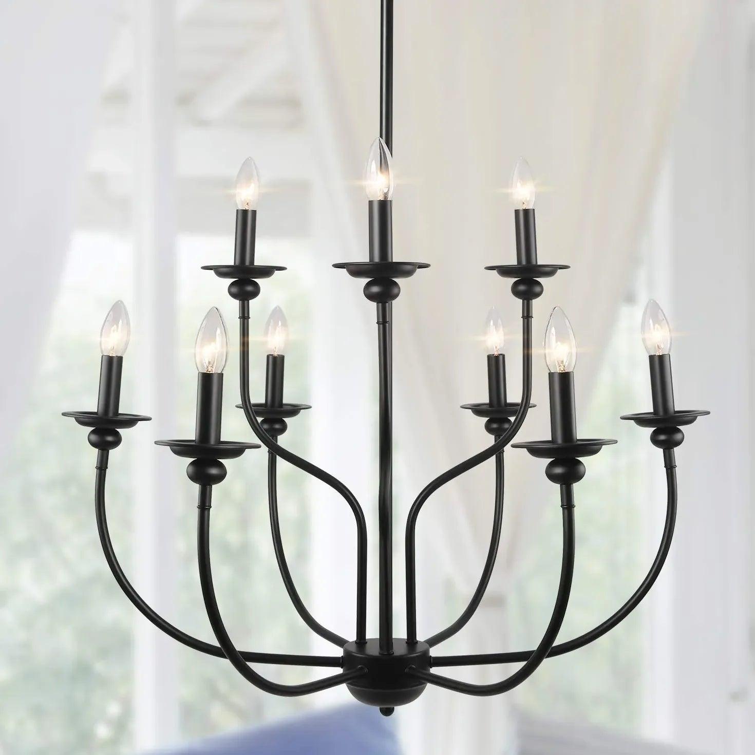 Multi-Head Candle Design Black Chandelier - Clowas