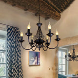 Black Chandelier Lights with Industrial Candle Design