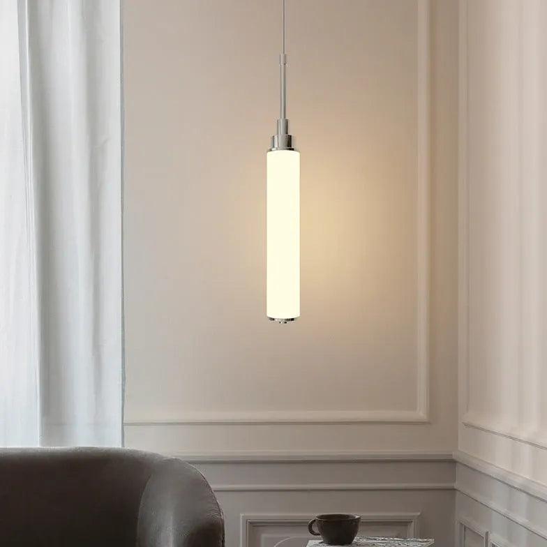 Slender Cylindrical Living Room White Pendant Light - Clowas