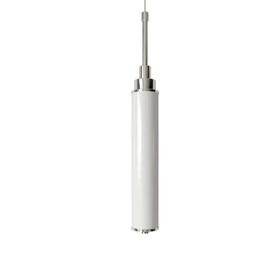Slender Cylindrical Living Room White Pendant Light - Clowas