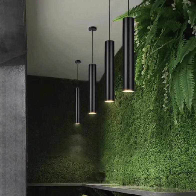 Slender Tubular Shape Modern Black Pendant Light - Clowas