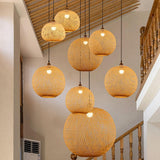 Contemporary Chinese Rattan Pendant Lighting For Staircase