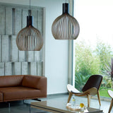 Vintage Wooden Birdcage Pendant Light for Living Room