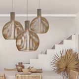 Vintage Wooden Birdcage Pendant Light for Living Room