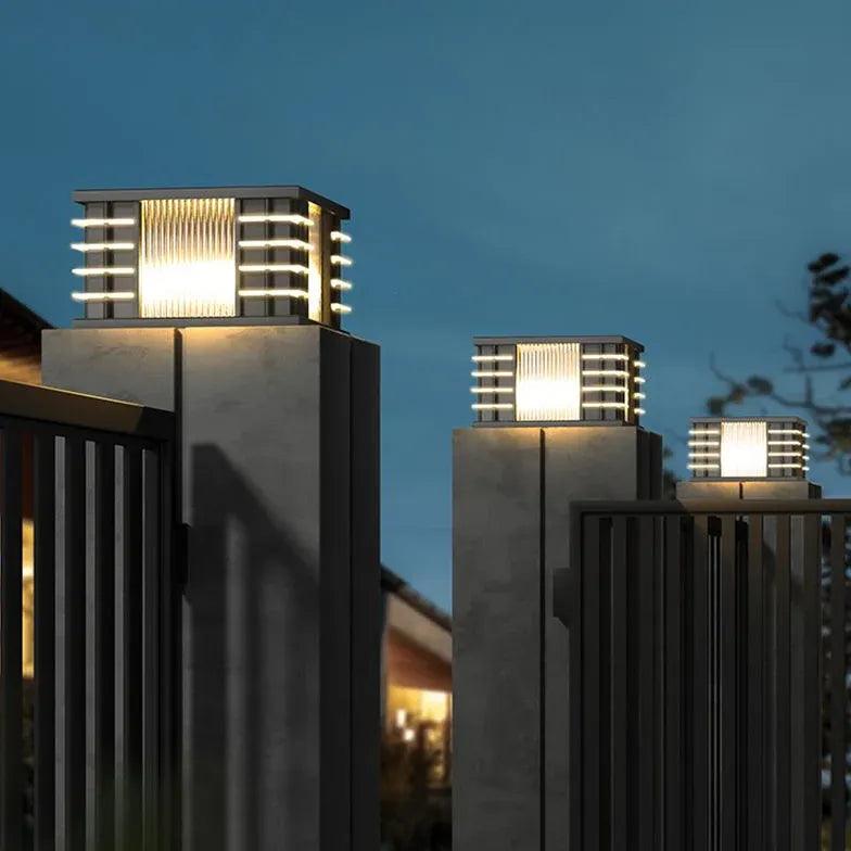 Square Black Solar Outdoor Pillar Lights - Clowas