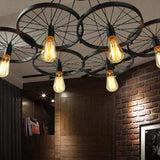 Vintage Industrial Iron Wheel Large Black Chandelier