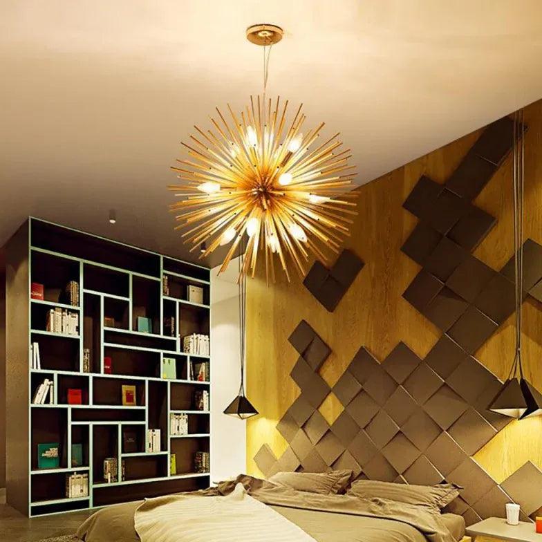 Star-Shaped Long Needle Gold Modern Chandelier - Clowas