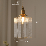 Vintage Brass Glass Square Pendant Light