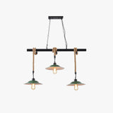 Industrial Green Pendant Light with Three Bulbs