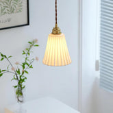 French Vintage White Ceramic Pendant Light with Gold Finish