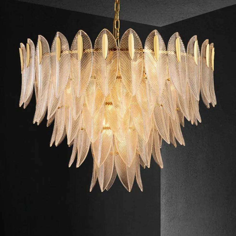 Unique Leaf-Shaped Gold Crystal Pendant Light - Clowas