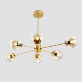 Glass and Gold Chandelier with Simple Iron Design