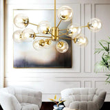 Glass and Gold Chandelier with Simple Iron Design