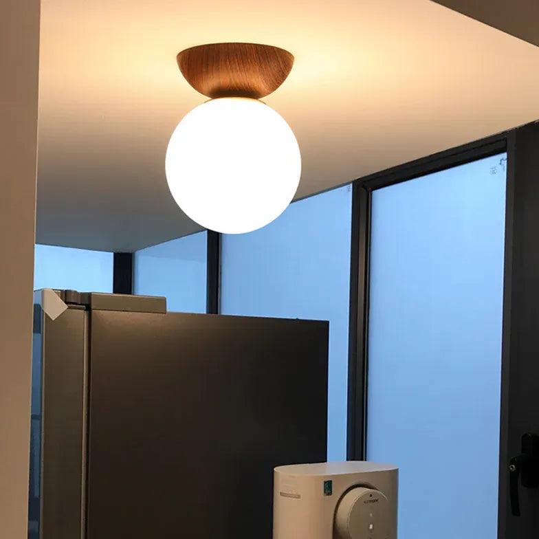 White Glass Globe Corridor Ceiling Light - Clowas