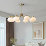 Cream Style Persimmon Glass Brass and Glass Chandelier