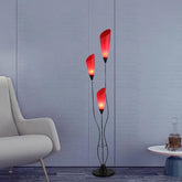 Three-Headed Red Petal Curved Pole Floor Lamp