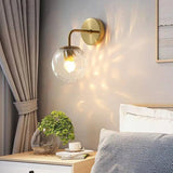 American Style Iron Art Glass Bedside Wall Light