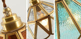 Colored Glass and Antique Brass Pendant Light