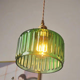 Vintage Green Brass and Glass Pendant Light