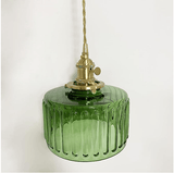 Vintage Green Brass and Glass Pendant Light