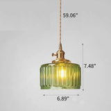 Vintage Green Brass and Glass Pendant Light