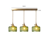 Vintage Green Brass and Glass Pendant Light
