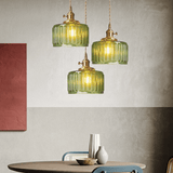 Vintage Green Brass and Glass Pendant Light