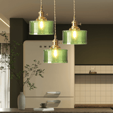 Vintage Green Brass and Glass Pendant Light
